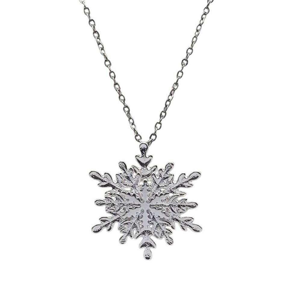 Snowflake Pendant Necklace Silver Signed Best - Vintage Winter Romantic Delicate